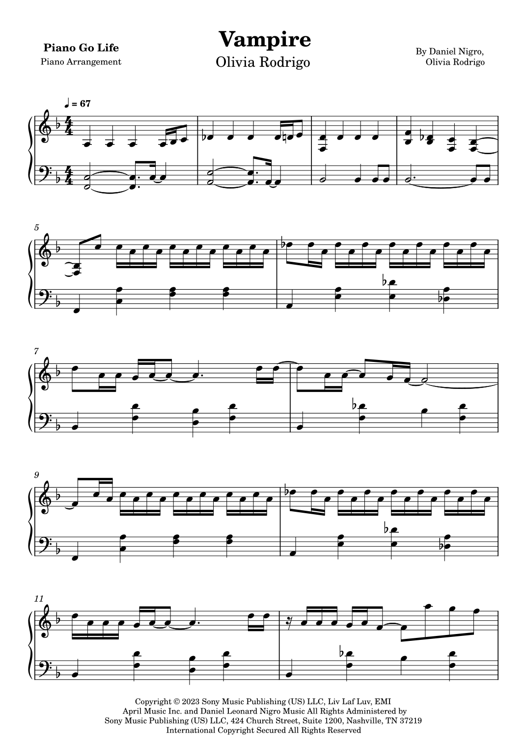 vampire sheet music