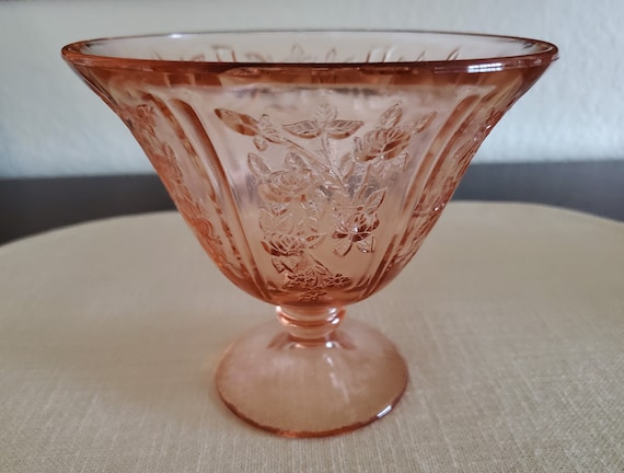 vintage pink depression glass candy dish