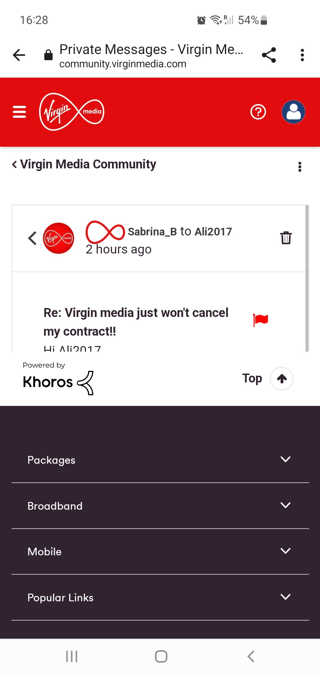 virgin media cancel contract number