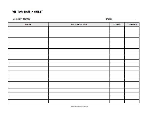 visitor log template word