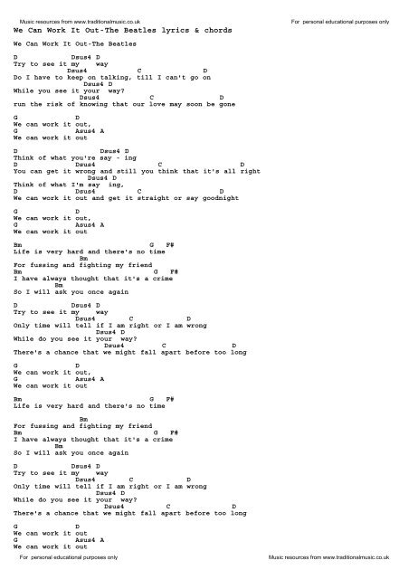 we can work it out song lyrics