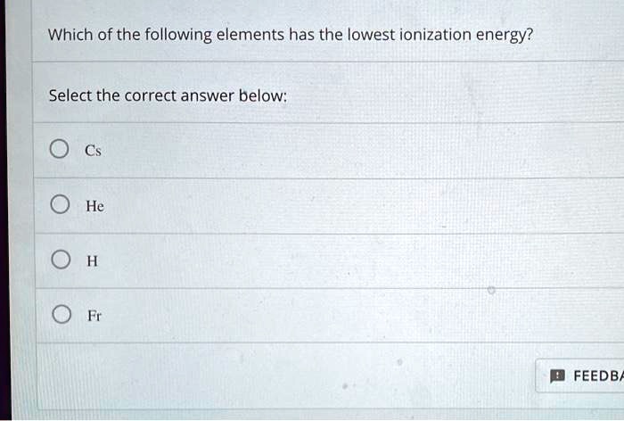 which of the following elements has the lowest ionization energy