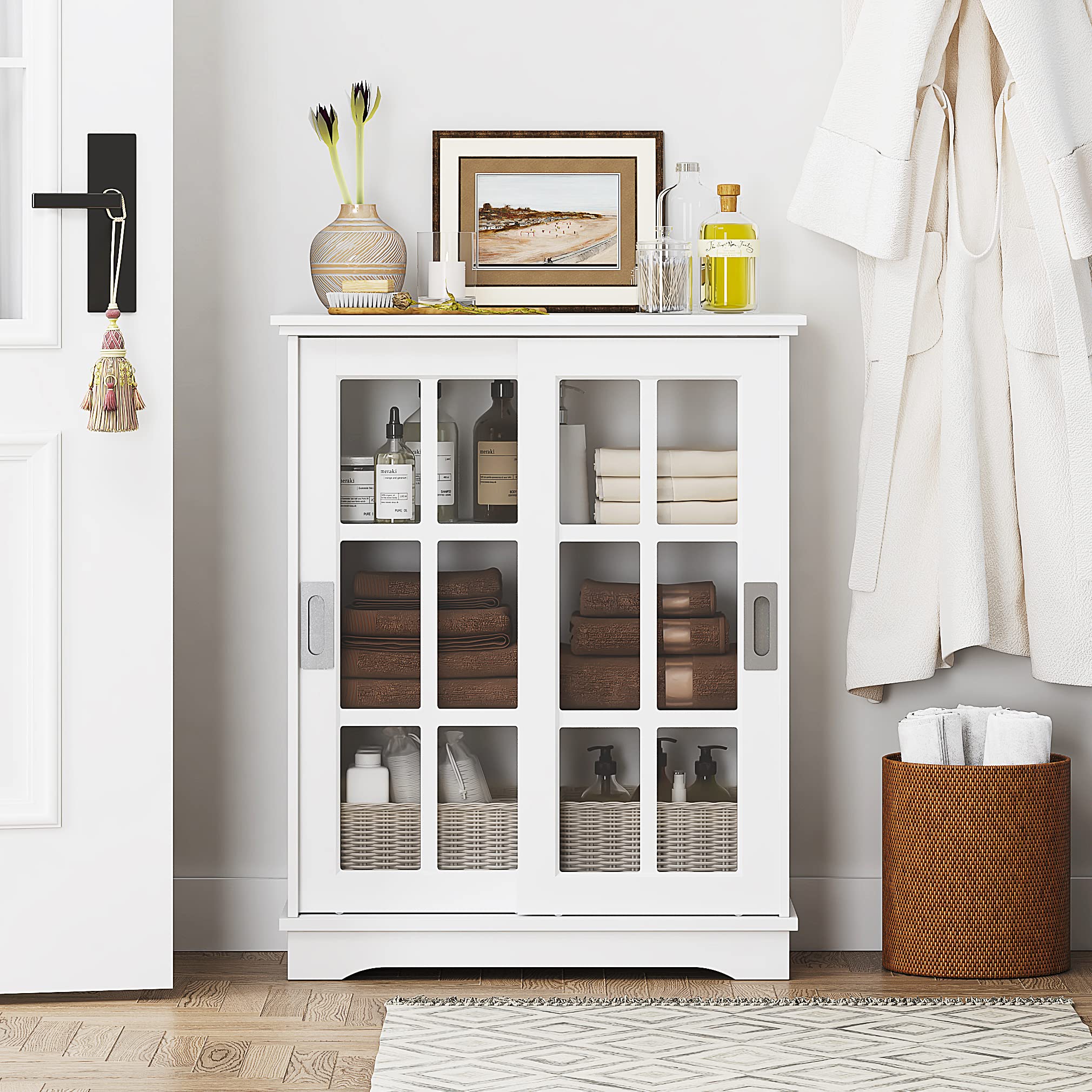 white cabinet with glass doors