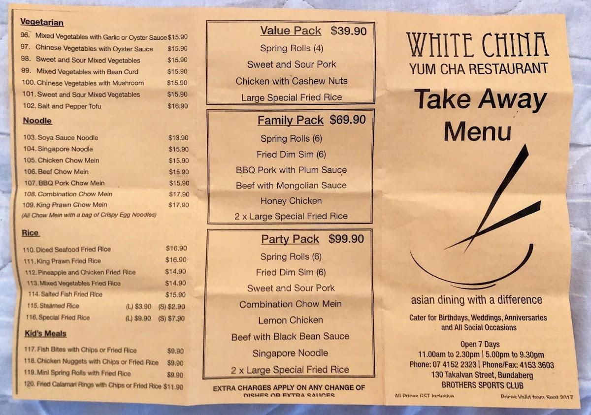 white china restaurant bundaberg menu