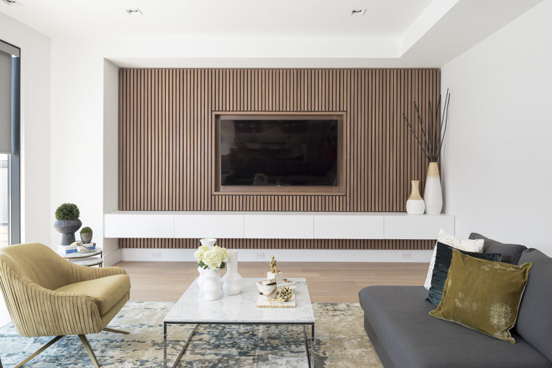 wood slats tv wall