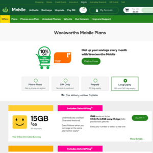 woolworths 365 day prepaid mobile plans