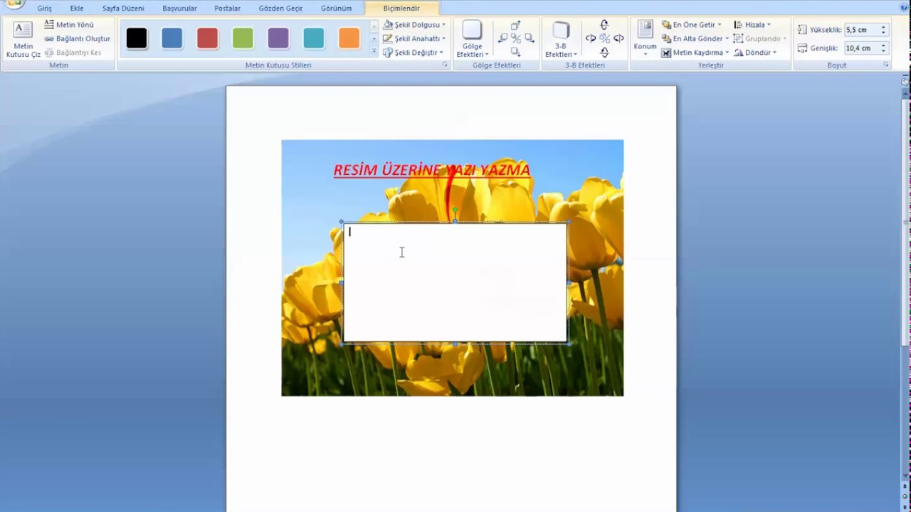 word resmin üstüne yazı yazma