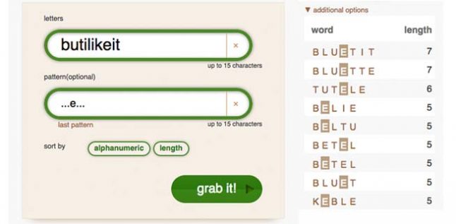 words using specific letters