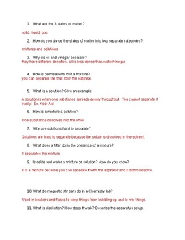 worksheet mixtures and solutions answer key pdf