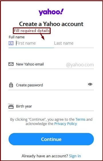 yahoo mail create account