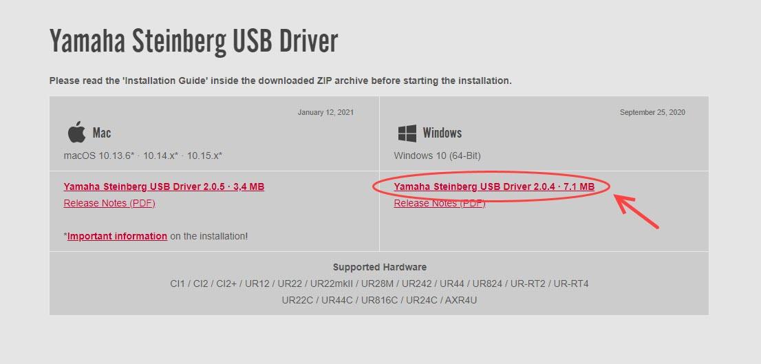 yamaha steinberg usb driver